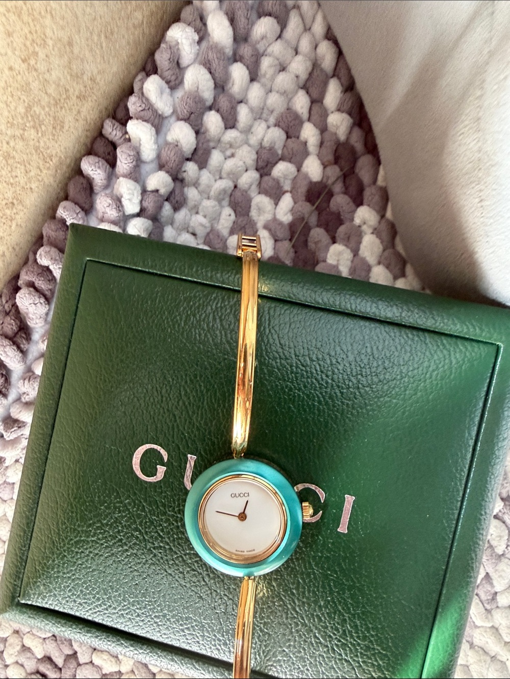 Gucci Women’s Gold Bracelet Watch with Turquoise Dial and Multicolor Bezels - Picture 4 of 8